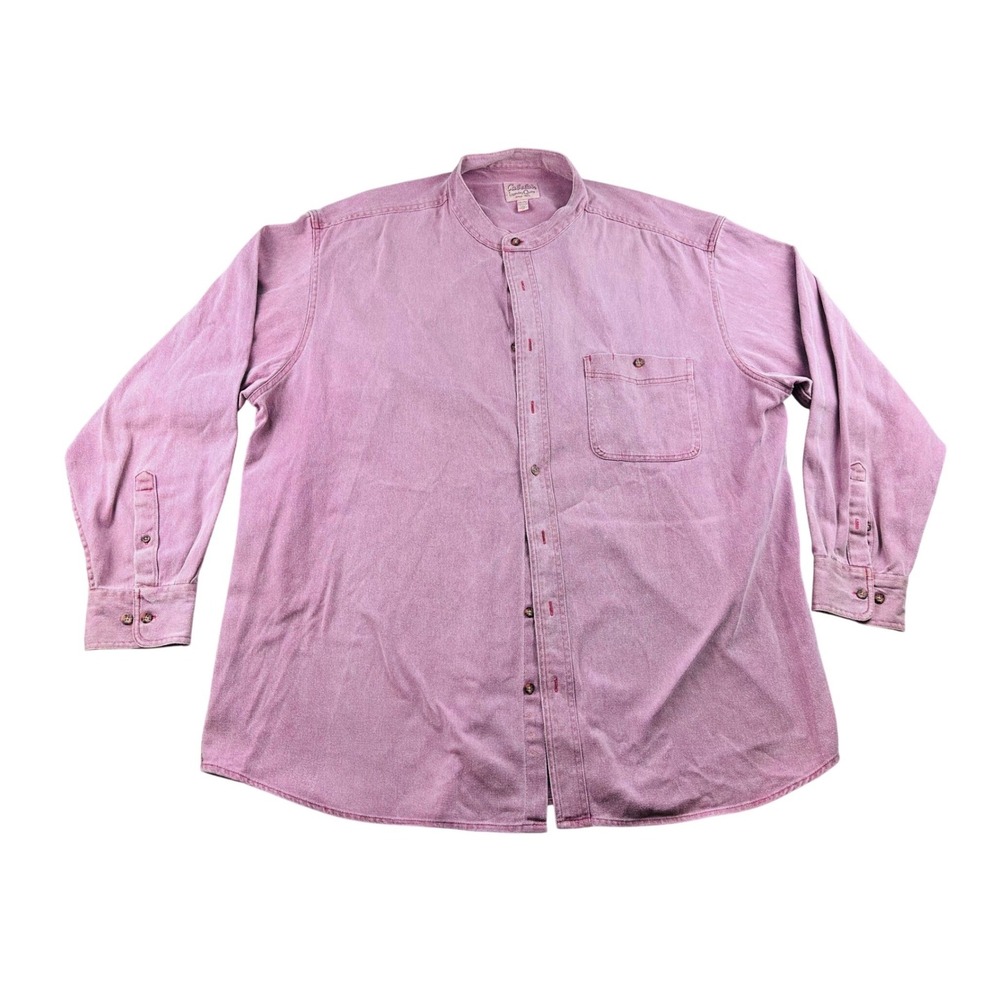 Cabela's Grandad Shirt Men 2XL Tall Pink 100% Cotton Band Collar Utility Outdoor